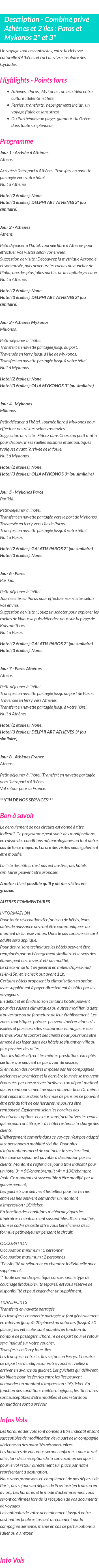 Détails du séjour