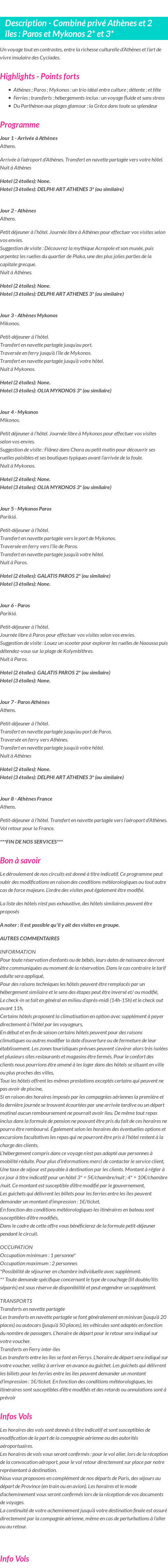 Détails du séjour