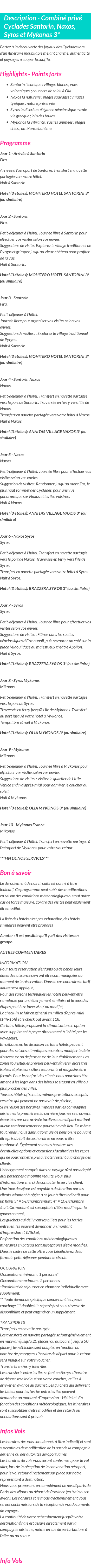 Détails du séjour