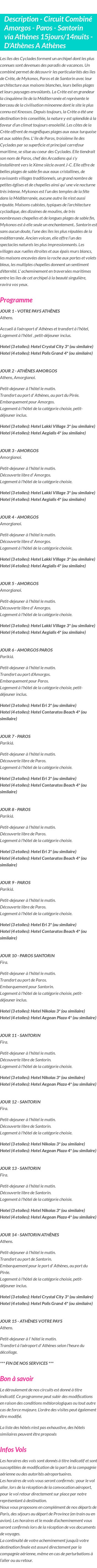 Détails du séjour