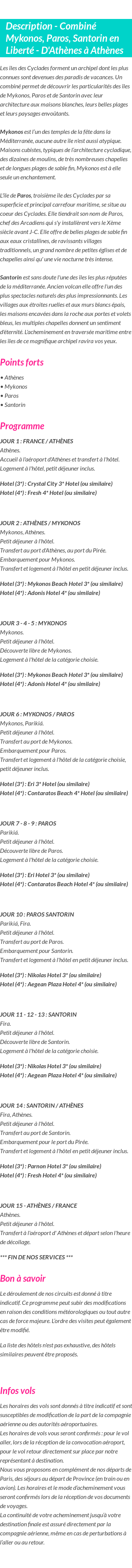 Détails du séjour