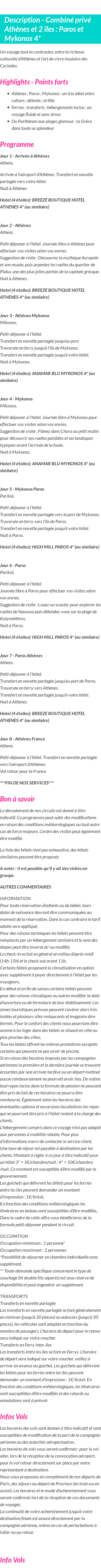 Détails du séjour