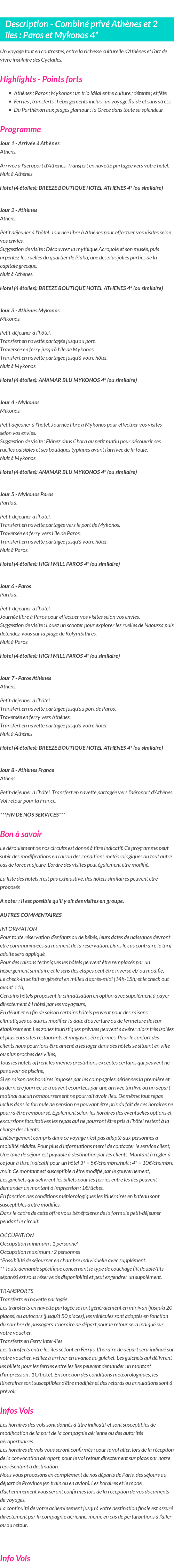 Détails du séjour