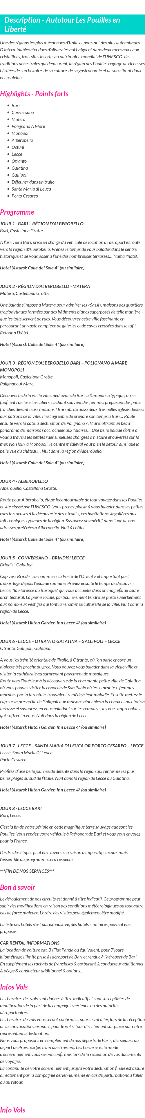 Détails du séjour