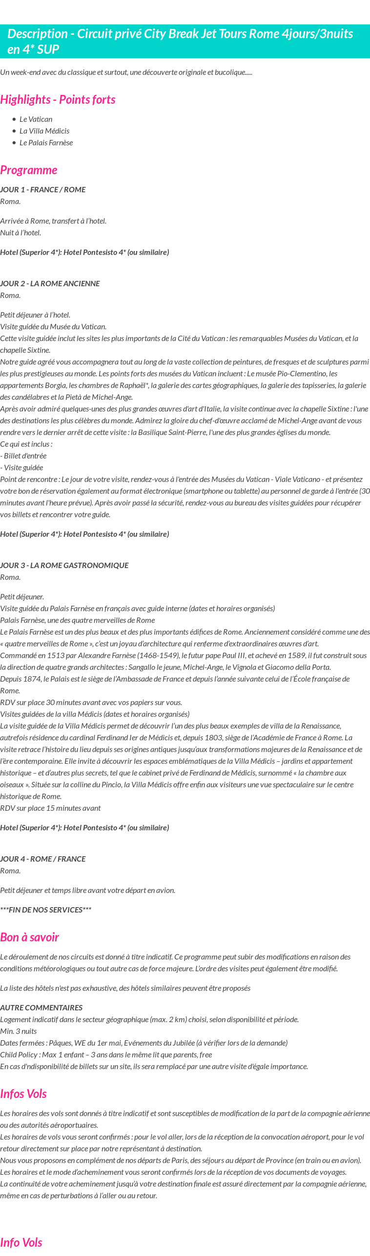 Détails du séjour