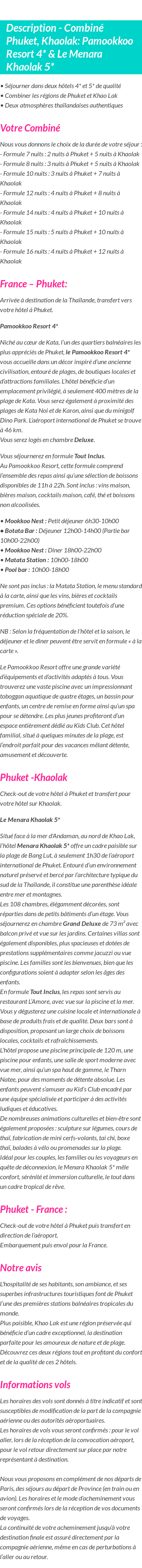 Détails du séjour