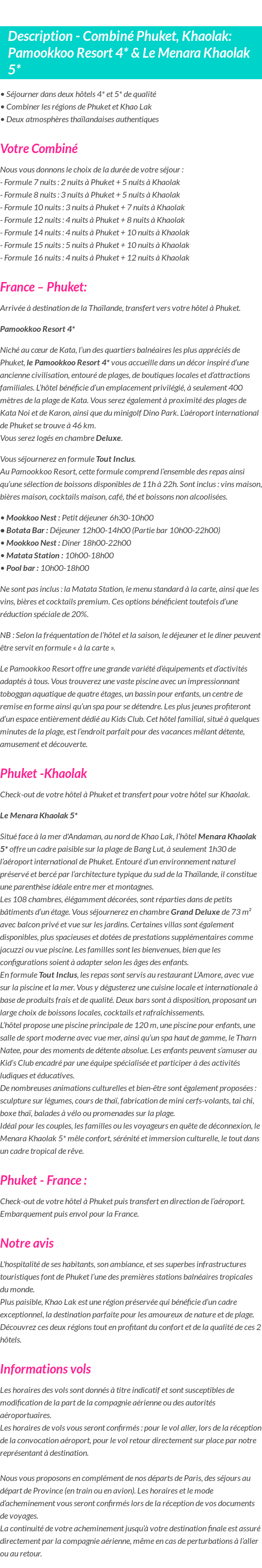 Détails du séjour