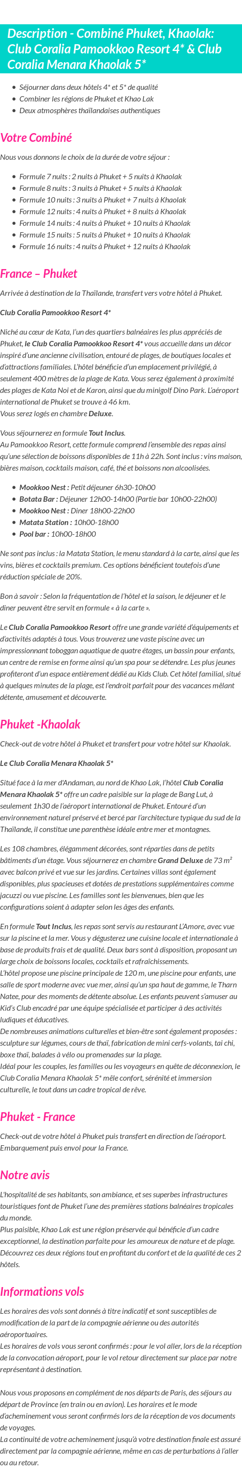 Détails du séjour