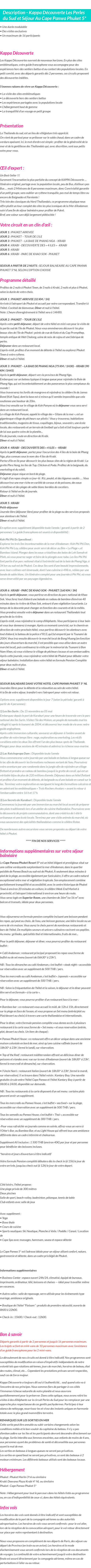 Détails du séjour