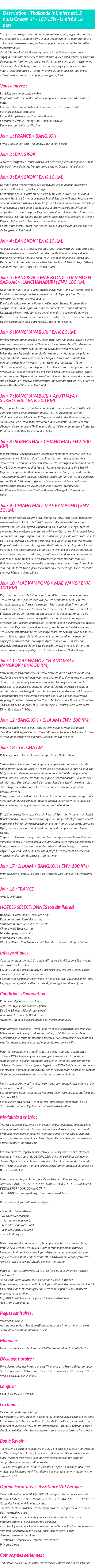 Détails du séjour