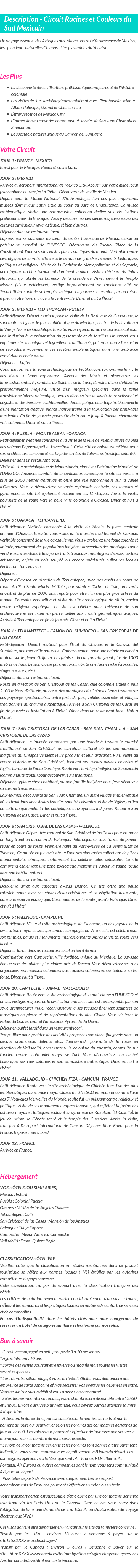 Détails du séjour