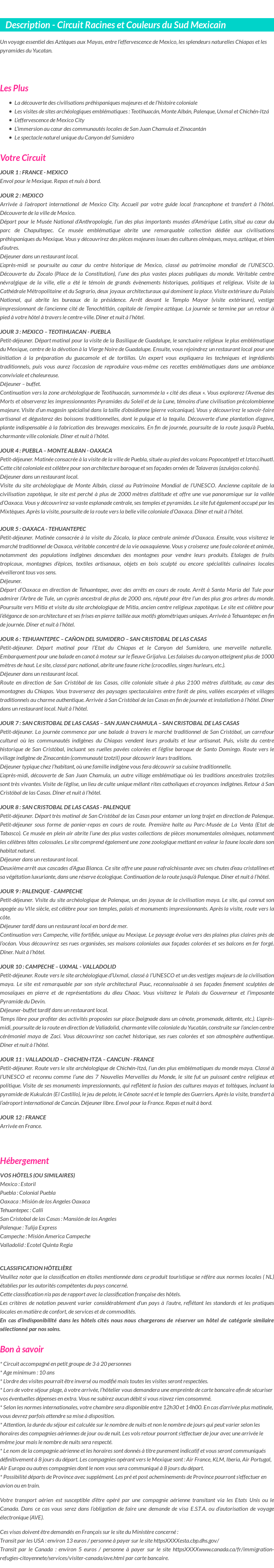 Détails du séjour