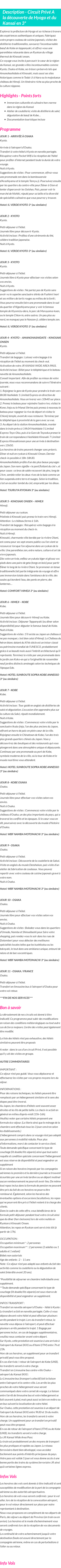 Détails du séjour
