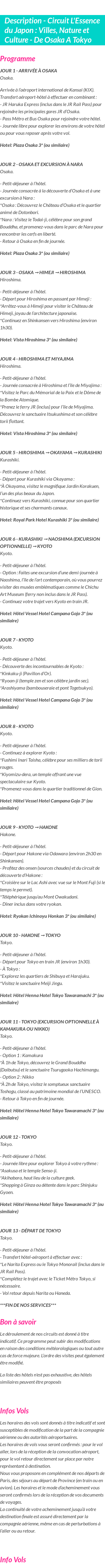 Détails du séjour