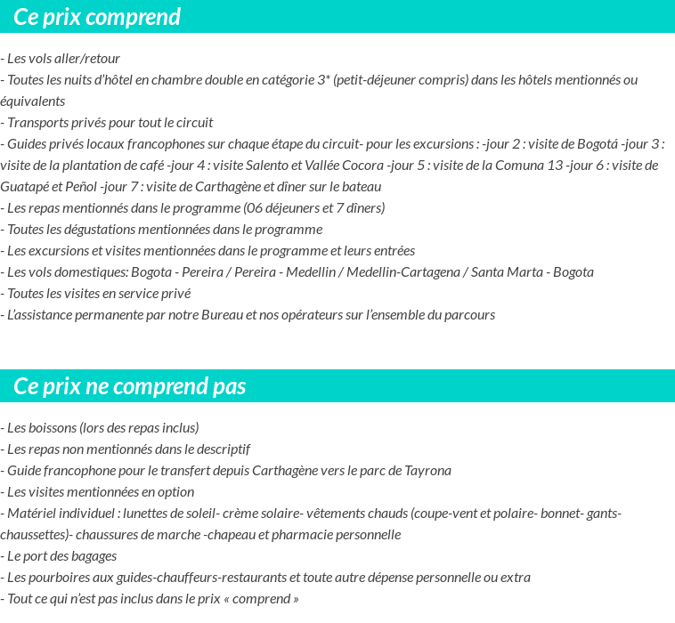 Conditions tarifaires