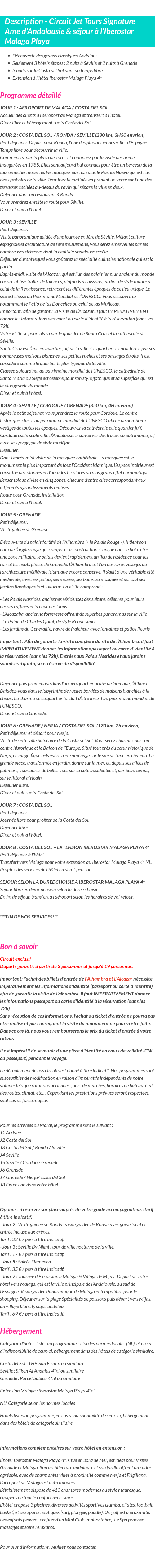 Détails du séjour