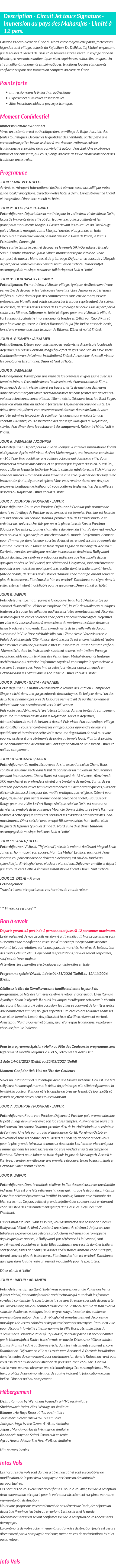 Détails du séjour