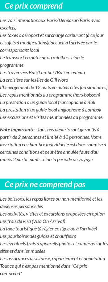 Conditions tarifaires