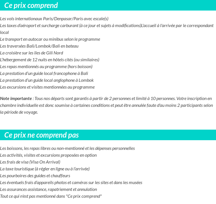 Conditions tarifaires