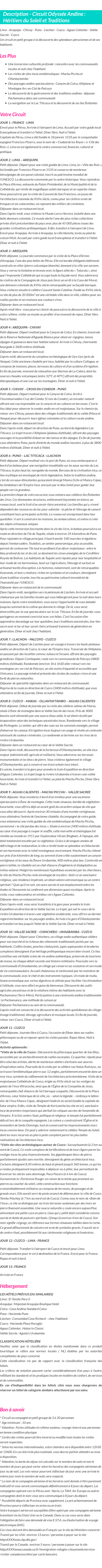 Détails du séjour