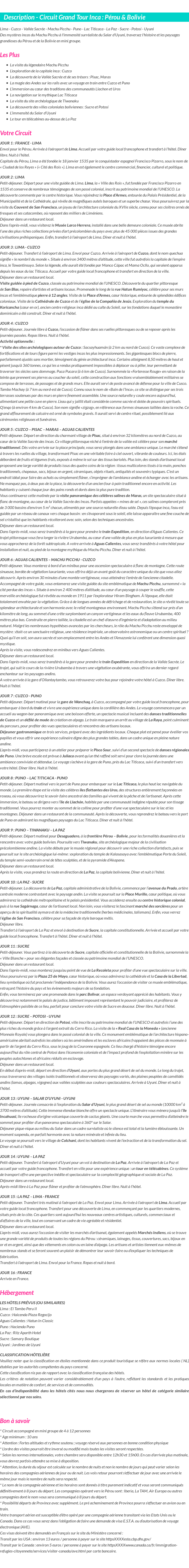 Détails du séjour
