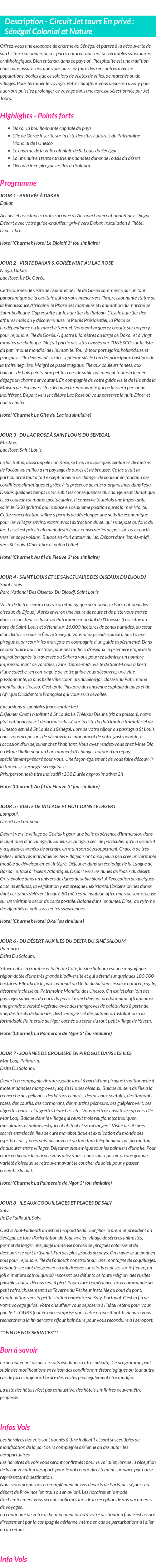 Détails du séjour
