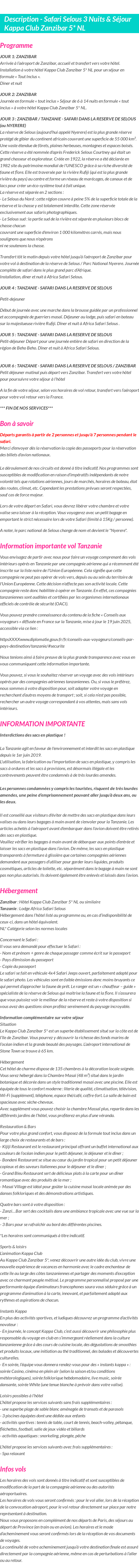 Détails du séjour