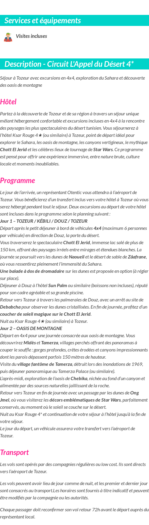 Détails du séjour