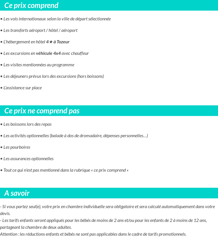 Conditions tarifaires