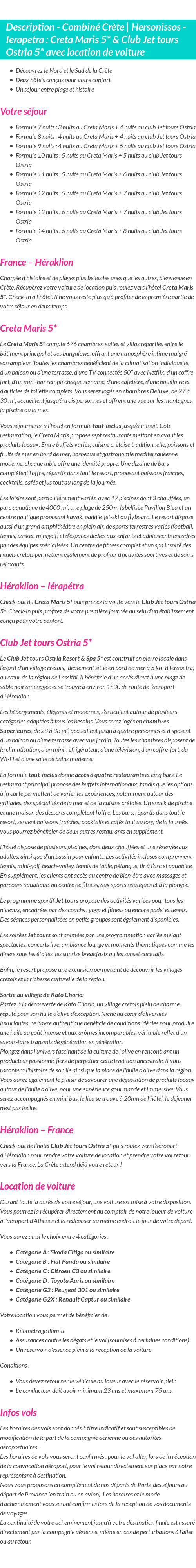 Détails du séjour