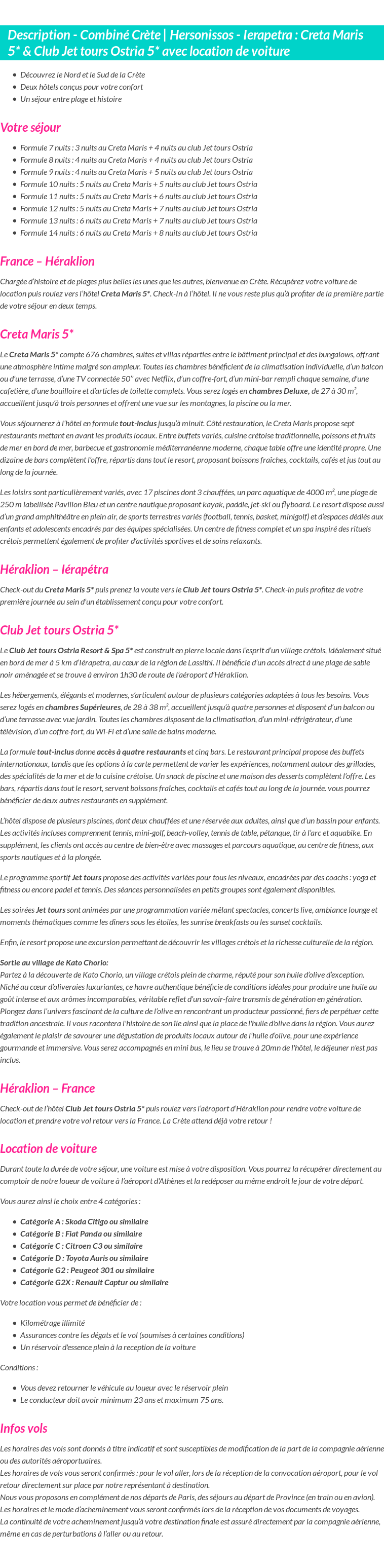 Détails du séjour