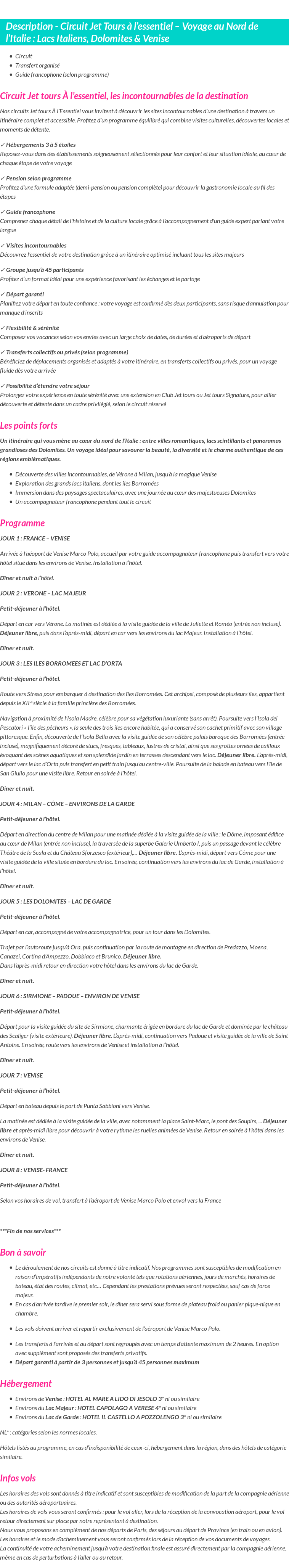 Détails du séjour