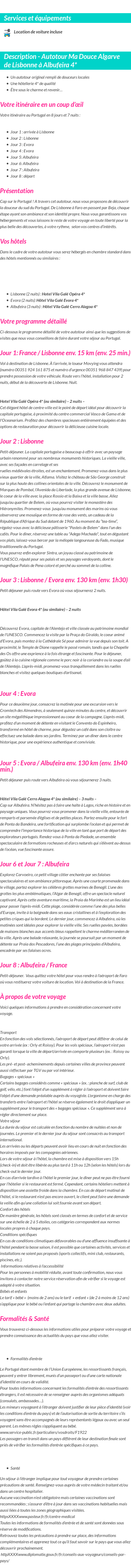 Détails du séjour