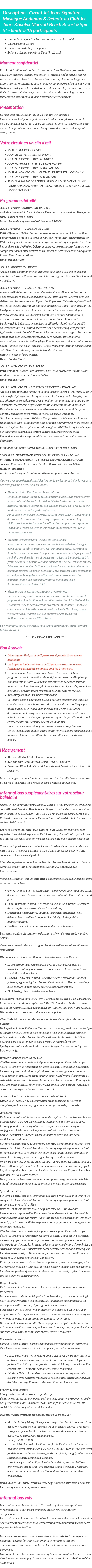 Détails du séjour