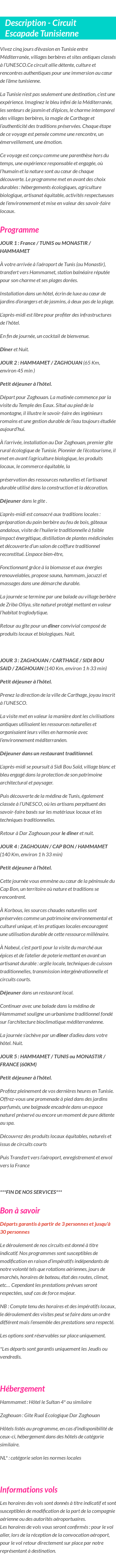Détails du séjour