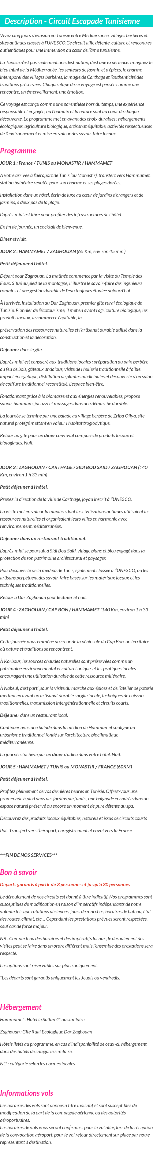 Détails du séjour