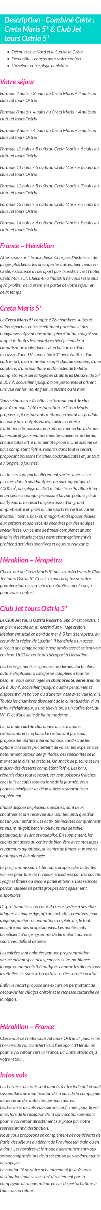Détails du séjour