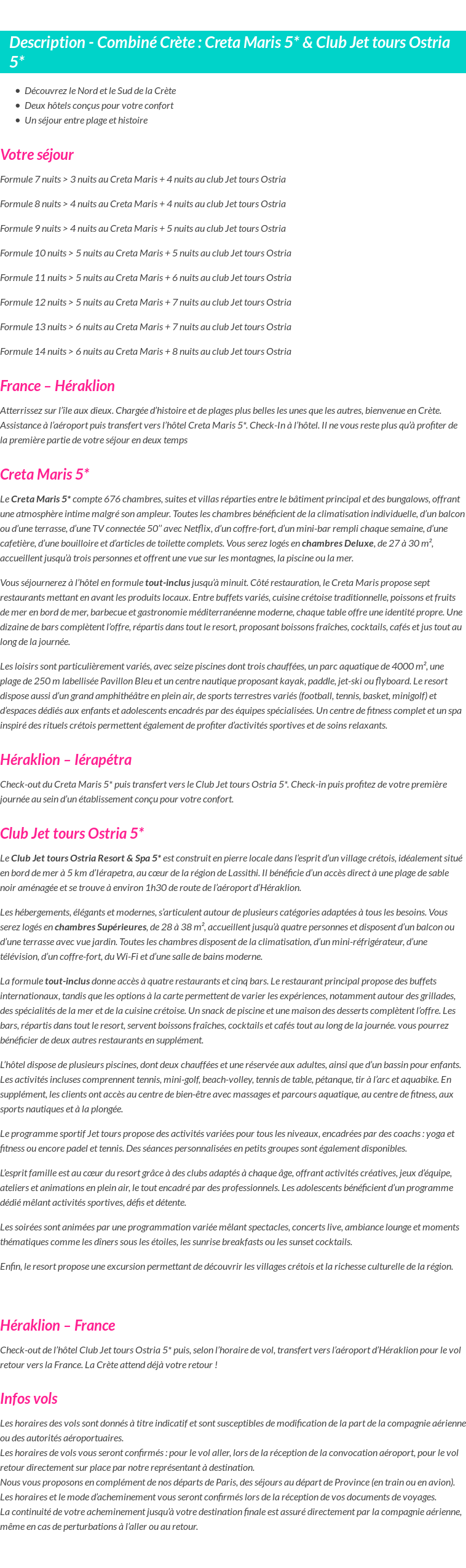 Détails du séjour
