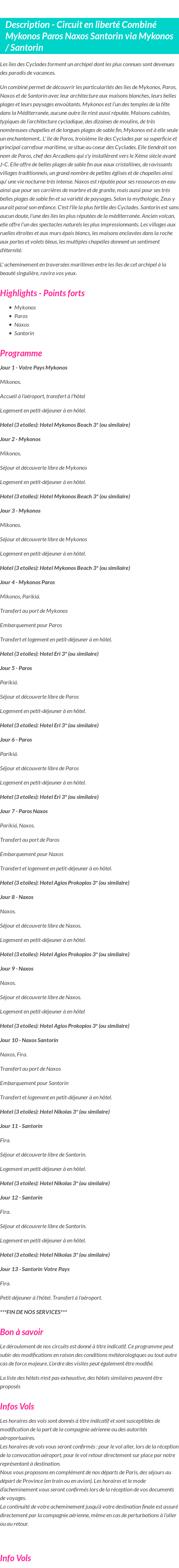 Détails du séjour