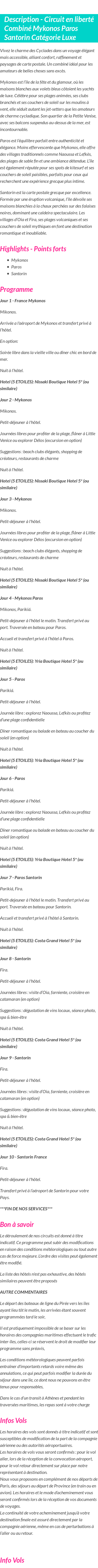 Détails du séjour
