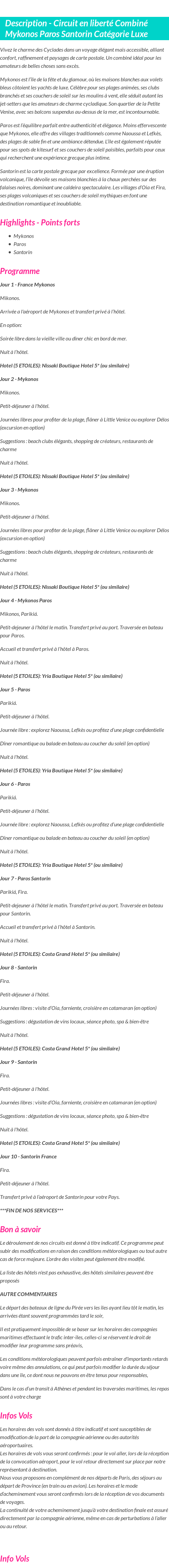 Détails du séjour
