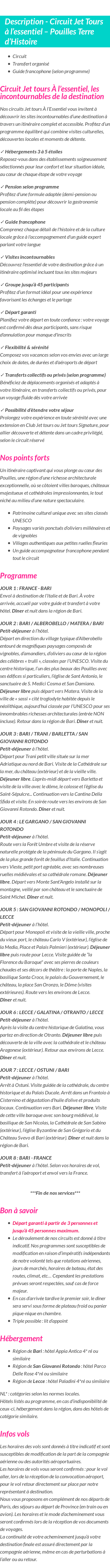 Détails du séjour