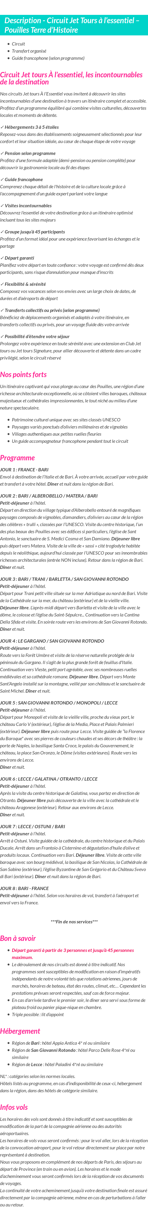 Détails du séjour