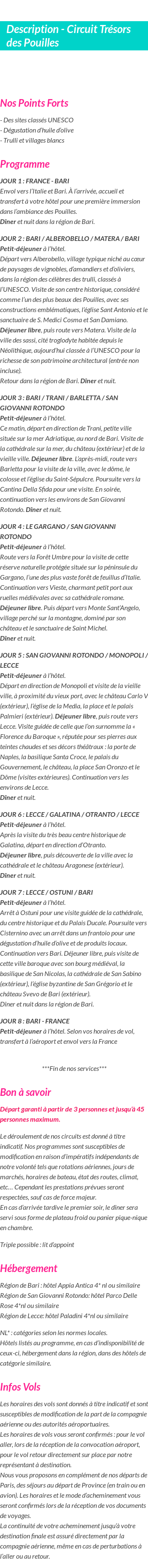 Détails du séjour