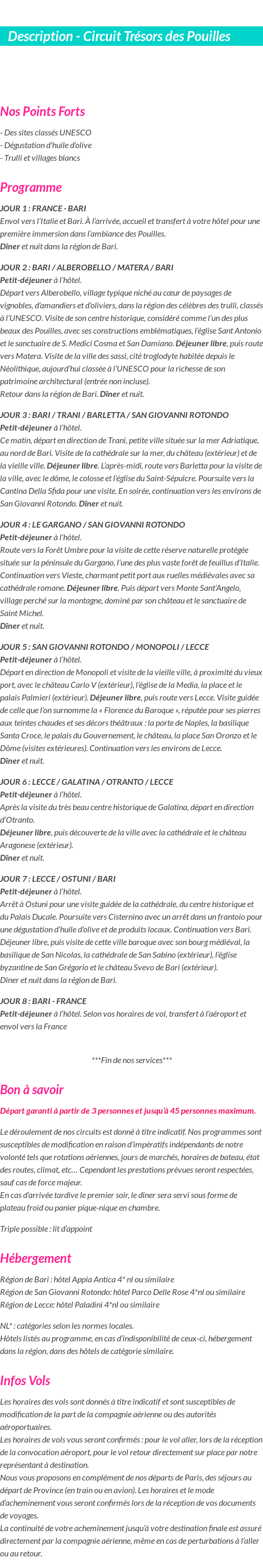 Détails du séjour
