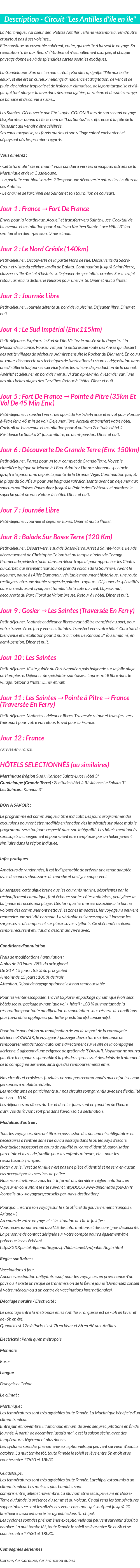 Détails du séjour