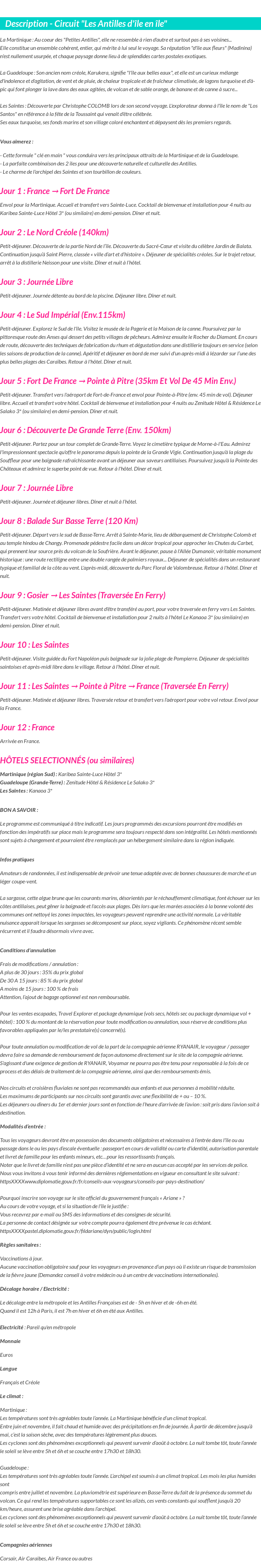 Détails du séjour