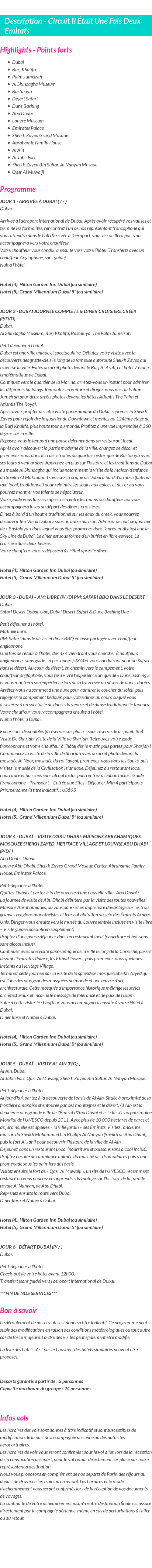Détails du séjour