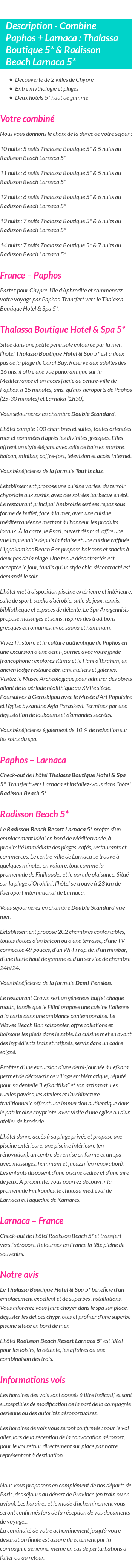 Détails du séjour