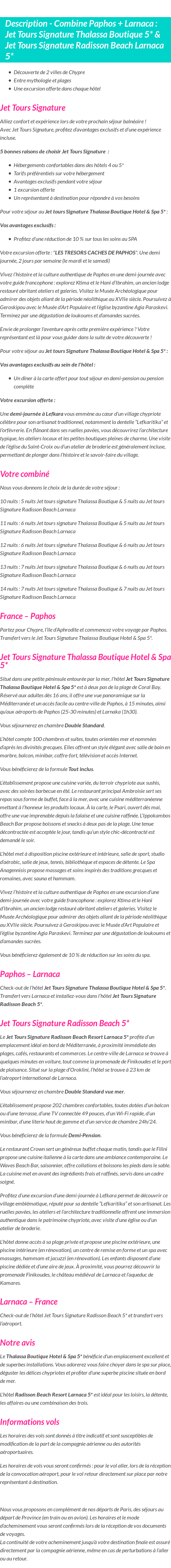 Détails du séjour